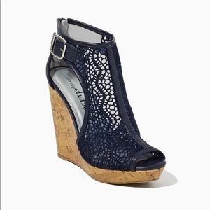 Charming Charlie Navy Lace Open Toe Wedges